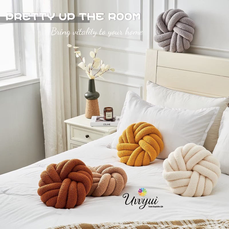 Uvvyui Knot Pillows, 14 Inch Decorative Throw Pillows Round Pillows Cushion, Soft Handmade Knotted Ball Pillow Plush Cushion Home Decor for Bed Couch Living Room (Ivory, 14 Inch) - Image 5